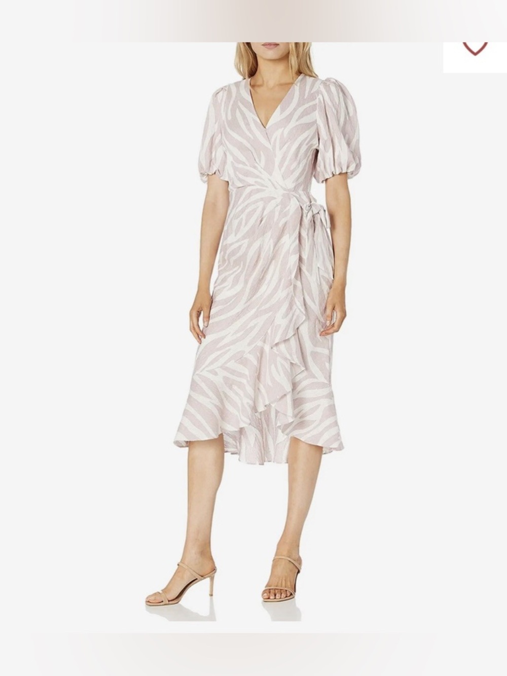 Parker New York Zebra-Print Puff-Sleeve Faux Wrap Midi Dress - Picture 2 of 9